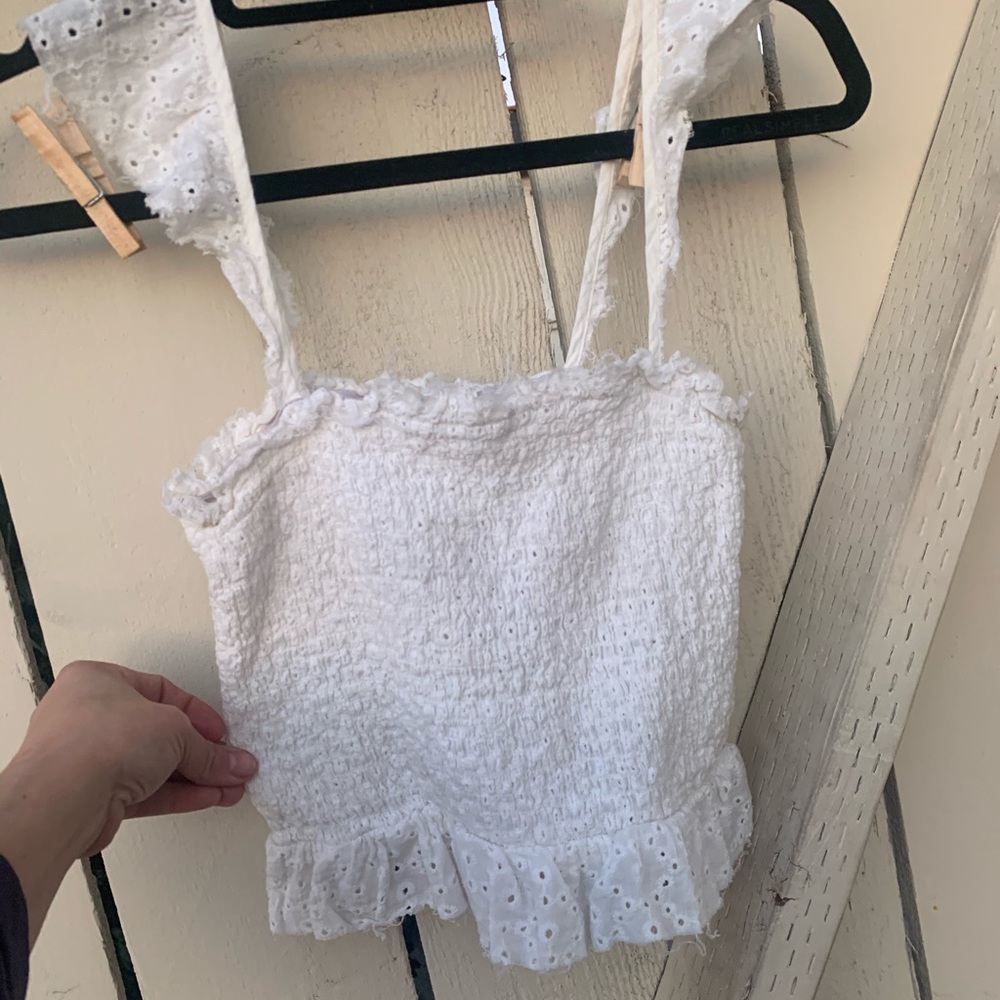 Cute White Ruched Waist Cropped Peplum Tank